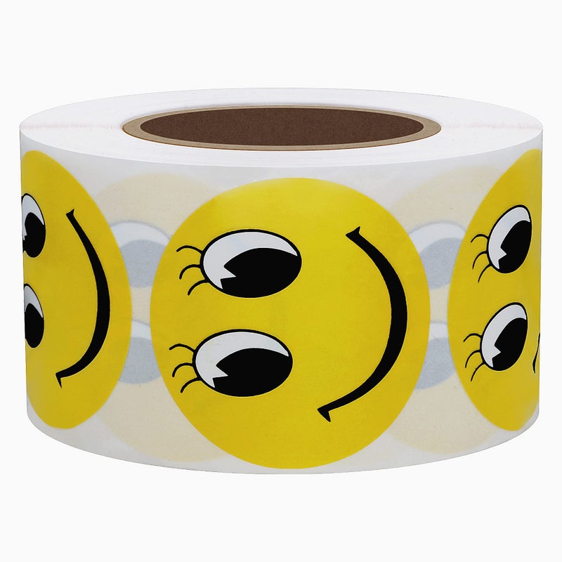 Hybsk Yellow Happy Face with Eyelash Happy Stickers 1.5" Round Teacher Labels 500 Total Per Roll - Image 4